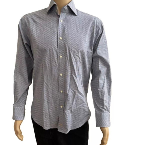Thomas Dean Shirt Adult Small Blue Gray Geometric Button Up Men’s Small S - Picture 1 of 4